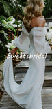 Pretty Off-shoulder Tulle Slit Mermaid Long Wedding Dresses Evening Dresses, WD1125