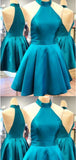 Simple Halter Sleeveless Satin A Line Short Homecoming Dress, BTW197