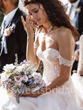 Elegant Off shoulder Sweetheart A-line Lace applique Wedding Dresses,DB0302