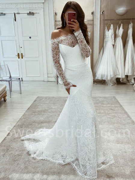 Elegant Off shoulder Long sleeves Mermaid lace applique Wedding Dresses,DB0284