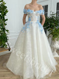 Elegant Off shoulder Sleeveless A-line Long Prom Dress,SW1981