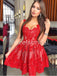 Red Spaghetti straps Sleeveless Short Homecoming Dresses, BTW329