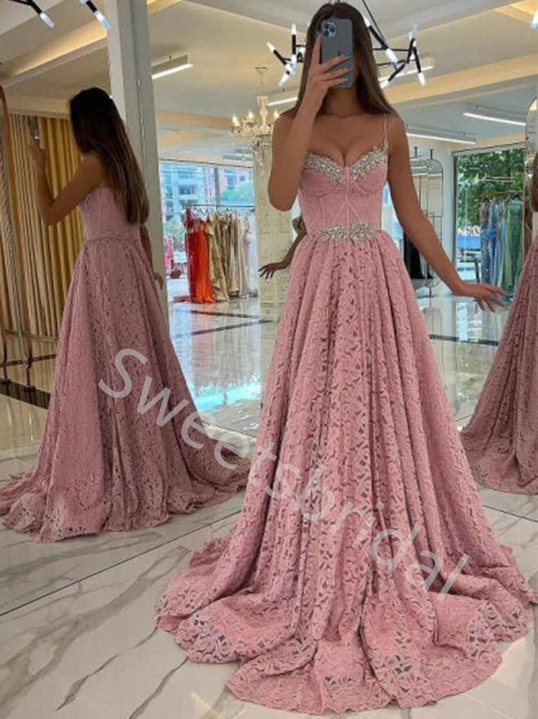 Elegant Spaghetti straps Sweetheart A-line Prom Dresses,SW1743