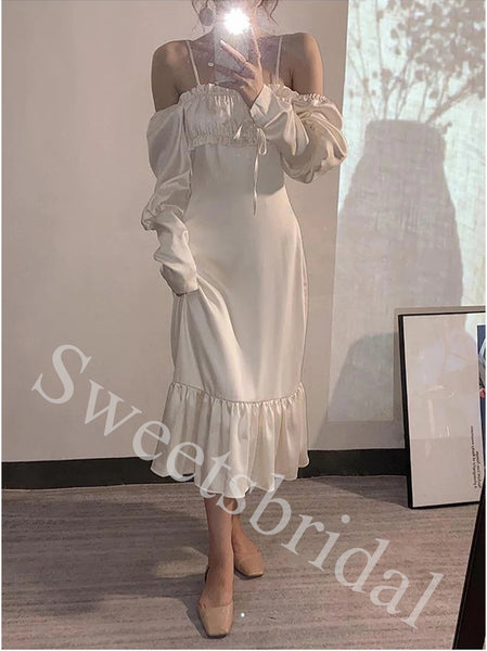 Elegant Off shoulderLong sleeves A-line Long Prom Dress,SW1982