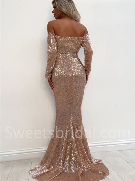 Elegant Off shoulder V-neck Mermaid Prom Dresses, SW1519
