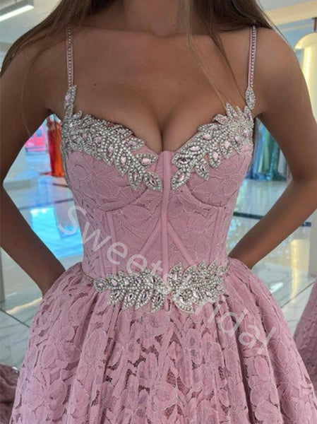Elegant Spaghetti straps Sweetheart A-line Prom Dresses,SW1743