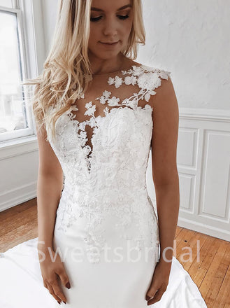 Sexy Sleeveless Sweetheart Mermaid Lace applique Wedding Dresses,DB0325
