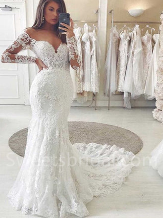 Sexy V-neck Long sleeves Mermaid Lace applique Wedding Dresses,DB0287