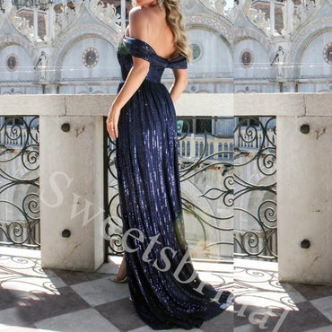Sexy Sweetheart Off shoulder Side slit Sheath Long Prom Dress,SW1950
