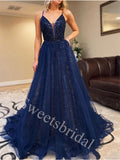 Elegant V-neck Sleeveless A-line Prom Dresses,SW1890