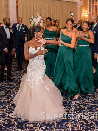 One-shoulder Side silt A-line Elegant Simple Long Bridesmaid Dresses,SWE1279