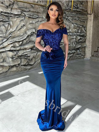 Sexy V-neck Sleeveless Off shoulder Mermaid Prom Dresses,SW1886