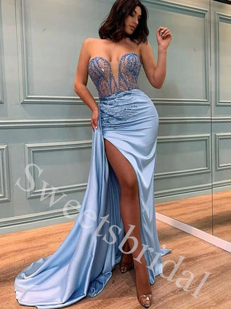 Sexy Sweetheart Sleeveless Side slit Sheath Long Prom Dress,SW1974