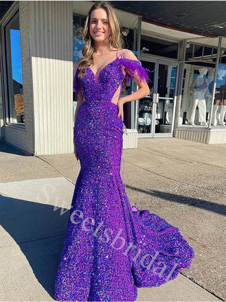 Sexy V-neck Off shoulder Mermaid Prom Dresses,SW1884