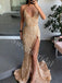 Sexy V-neck Sleeveless Side slit Mermaid Prom Dresses,SW1786