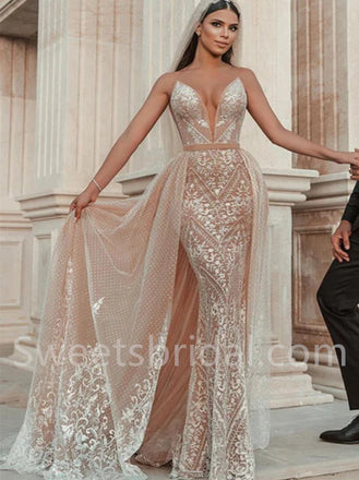 Elegant V-neck  Sleeveless A-line tulle Wedding Dresses,DB0275