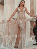 Elegant V-neck  Sleeveless A-line tulle Wedding Dresses,DB0275