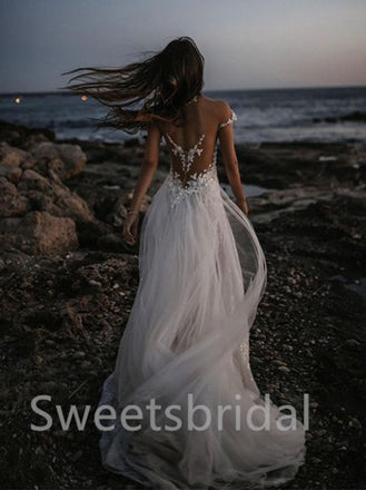 Simple Off-shoulder Sweetheart Mermaid Lace applique Wedding Dresses,DB0192