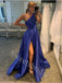 Elegant One shoulder Side slit A-line Prom Dresses,SW1900