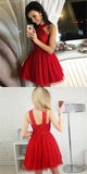 Pretty Red Sleeveless Zipper Tulle A Line Mini Short Homecoming Dress, BTW190