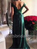 Elegant Off shoulder V-neck Side slit A-line Prom Dresses, SW1513