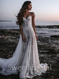 Simple Off-shoulder Sweetheart Mermaid Lace applique Wedding Dresses,DB0192