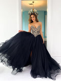 Simple Straight Tulle A-line Ball Gown Evening Party Prom Dresses,SW1139
