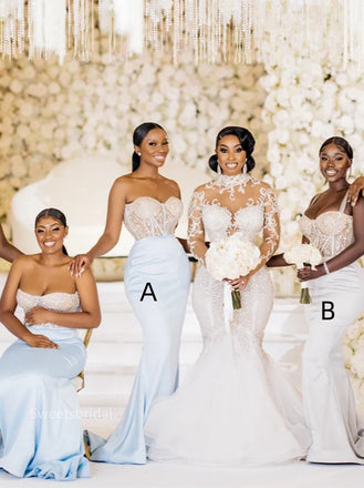 Mismatched Sweetheart Sleeveless Elegant Simple Long Mermaid Dressess, SWE1367