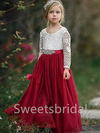 BeautifuI Long sleeves A Line Flower Girl Dresses,FGS0043