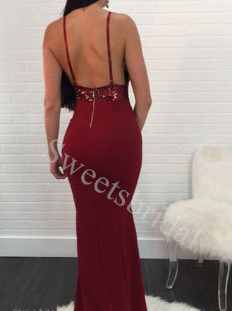 Sexy V-neck Sleeveless Mermaid Prom Dresses,SW1785