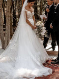 Elegant V-neck Off shoulder  A-line lace applique Wedding Dresses,DB0277