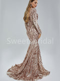 Elegant V-neck Long sleeves Mermaid Prom Dresses,SW1482
