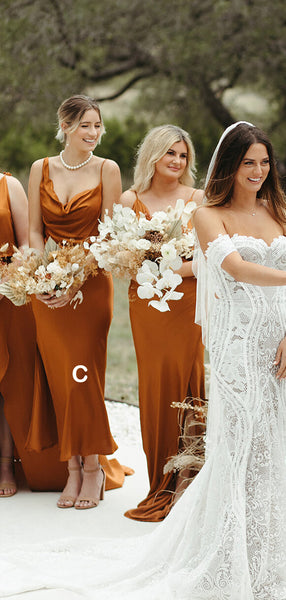 Pretty Mismatched V-neck Side Slit Long Bridesmaid Dresses, SW1040