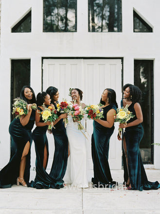 Simple V-neck Side silt Mermaid Elegant  Pretty Long Bridesmaid Dresses,SWE1296