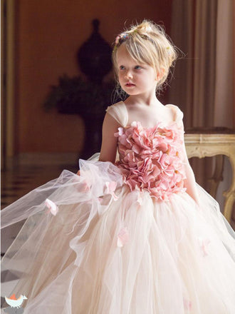 Lovely Spaghetti Strap Sleeveless A Line Tulle Lace Flower Girl Dresses,GTE2133