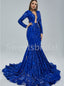 Sexy V-neck Long sleeves Mermaid Prom Dresses, SW1480