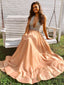 Simple Deep V-neck A-line Cheap Long Prom Dresses.SW1204