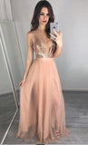 Modest, Sequined Evening Dresses With Slit A Line V Neck Tulle Backless Prom Dress ,MD328