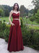 Pretty Burgundy Two Pieces Spaghetti Strap Floor Length Evening Prom Dresses, SW0050