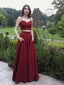 Pretty Burgundy Two Pieces Spaghetti Strap Floor Length Evening Prom Dresses, SW0050