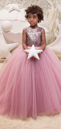 Lovely Round Neck Sleeveless A Line Tulle Sequin Flower Girl Dresses,GTE2134