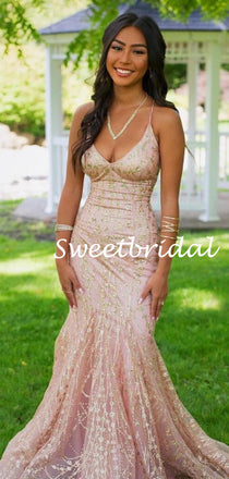 Simple V-neck Tulle Lace Mermaid Ball Gown Evening Party Prom Dresses,SW1140