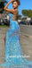 Simple V-neck Mermaid Sequin Side Slit  Zipper Up Back Long Prom Dresses.SW1150