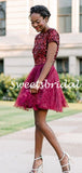 Simple Round Neck Sequin Tulle Mini Short Homecoming Dresses, BTW301