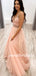 Simple V-neck Tulle A-line Long Prom Dresses.SW1174