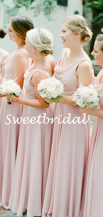 Charming V-neck Floor-length Chiffon Long Bridesmaid Dresses, SW1120