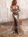 Elegant Off shoulder V-neck Side slit Mermaid Prom Dresses, SW1525