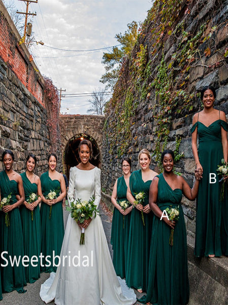 Mismatched One-shoulder A-line Elegant Simple Long Bridesmaid Dressess,SWE1356