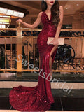 Sexy Spaghetti-straps Sleeveless Side slit Mermaid Prom Dresses,SW1711
