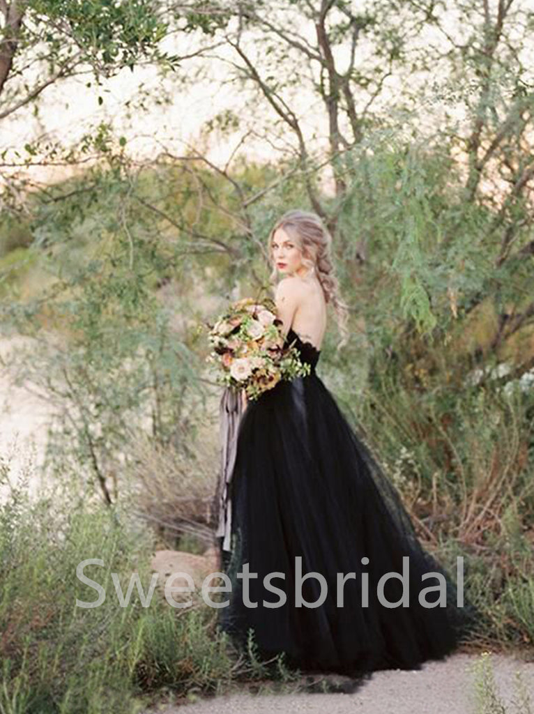 Black Sexy Sweetheart A-line Lace applique Wedding Dresses,DB0305